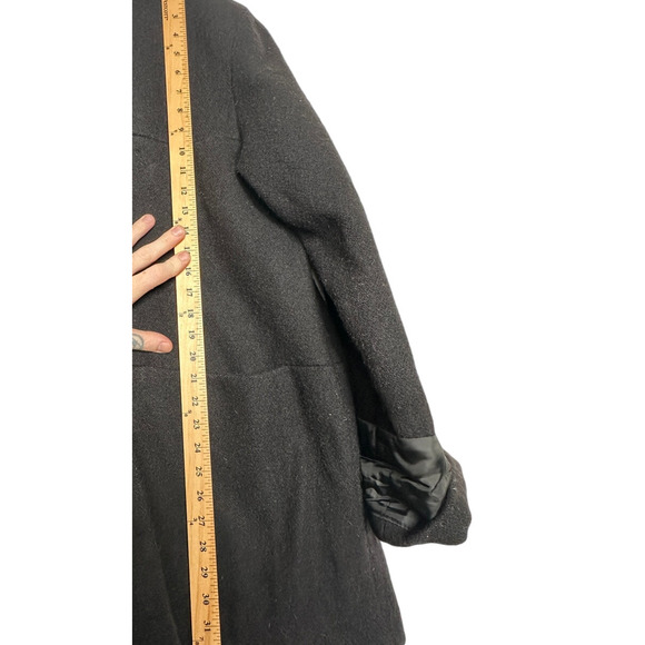 Herman Kay Womans L Luxury 100% Wool Car Coat Oversized Hooded Jacket Black - Picture 7 of 10
